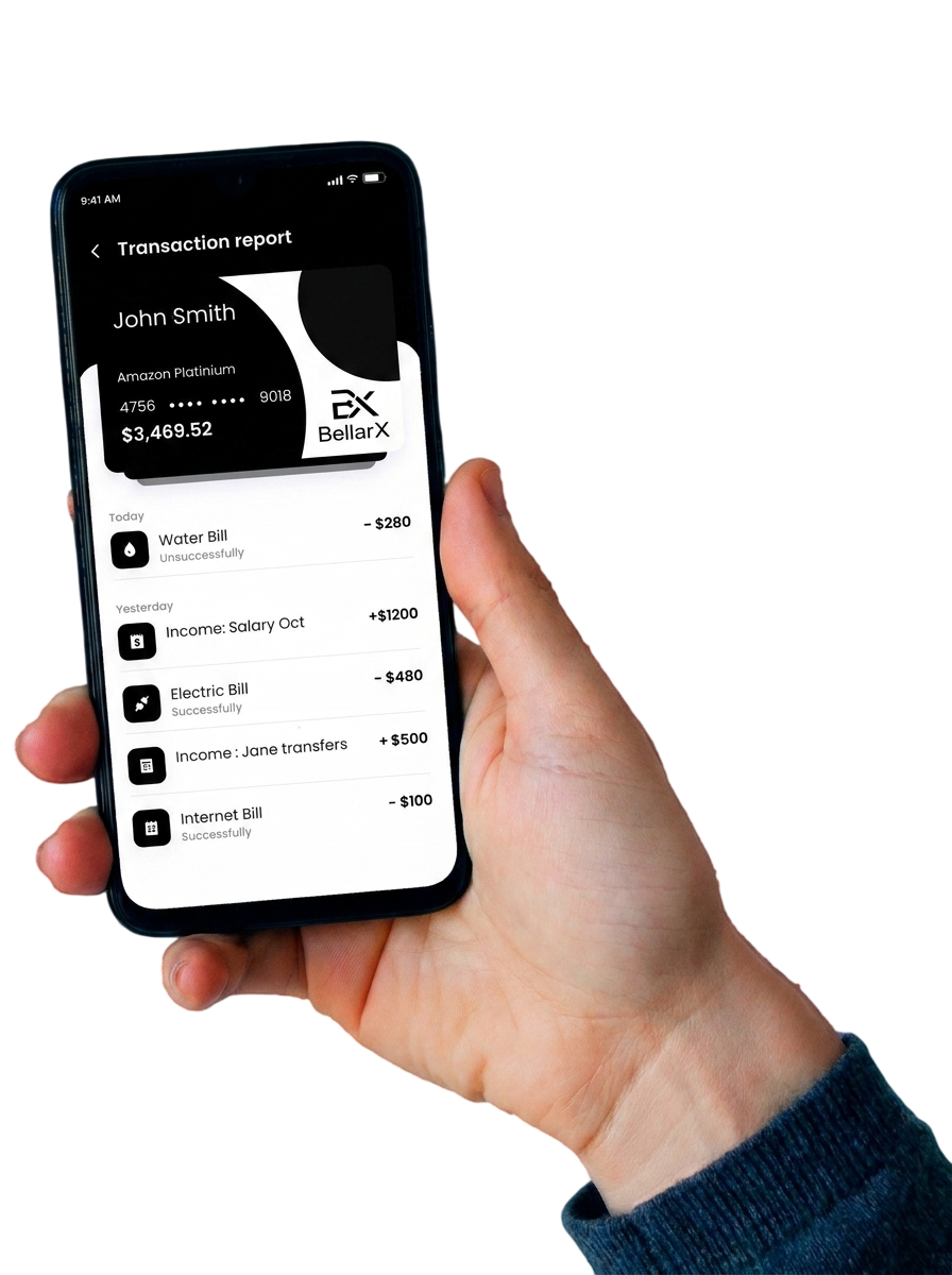 Aplicativo BellarX no smartphone